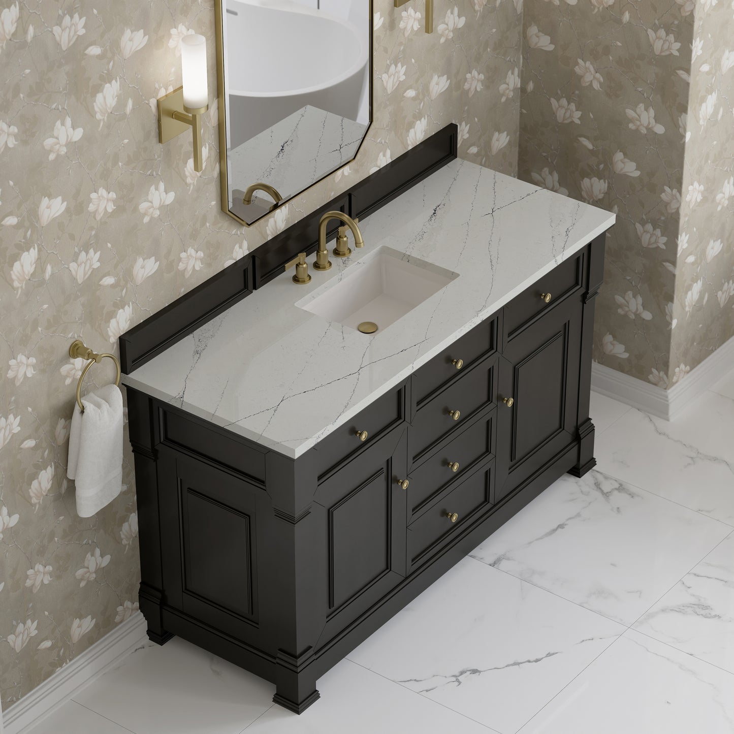 Renovate for Less Atlanta Brookfield 60" Single Vanity, Black Onyx w/ 3 CM Ethereal Noctis Silestone Top