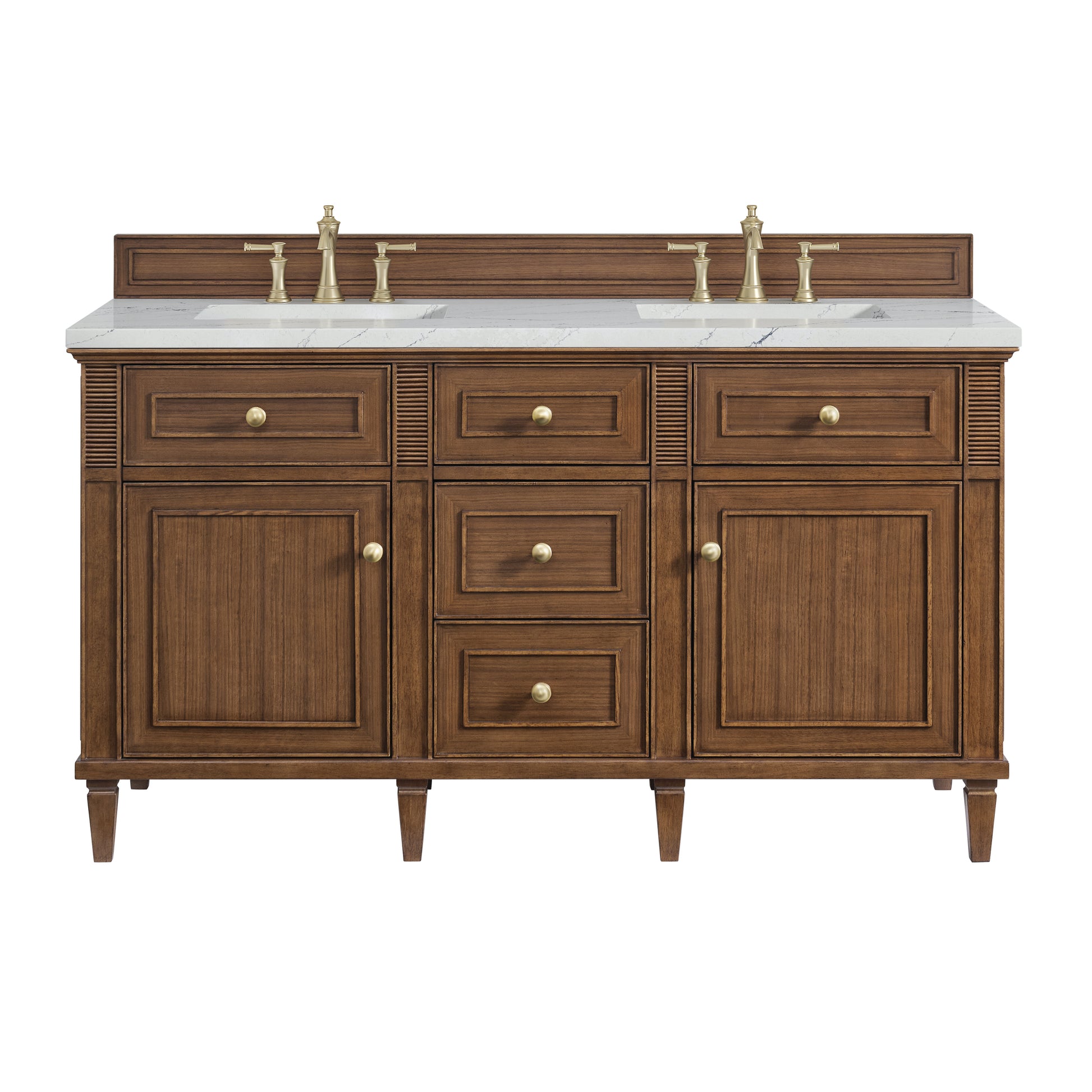 Renovate for Less Atlanta Lorelai 60" Double Vanity, Mid-Century Walnut w/ 3 CM Ethereal Noctis Silestone Top w/FreePower Wireless Charger