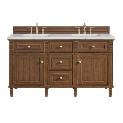 Renovate for Less Atlanta Lorelai 60" Double Vanity, Mid-Century Walnut w/ 3 CM Ethereal Noctis Silestone Top w/FreePower Wireless Charger