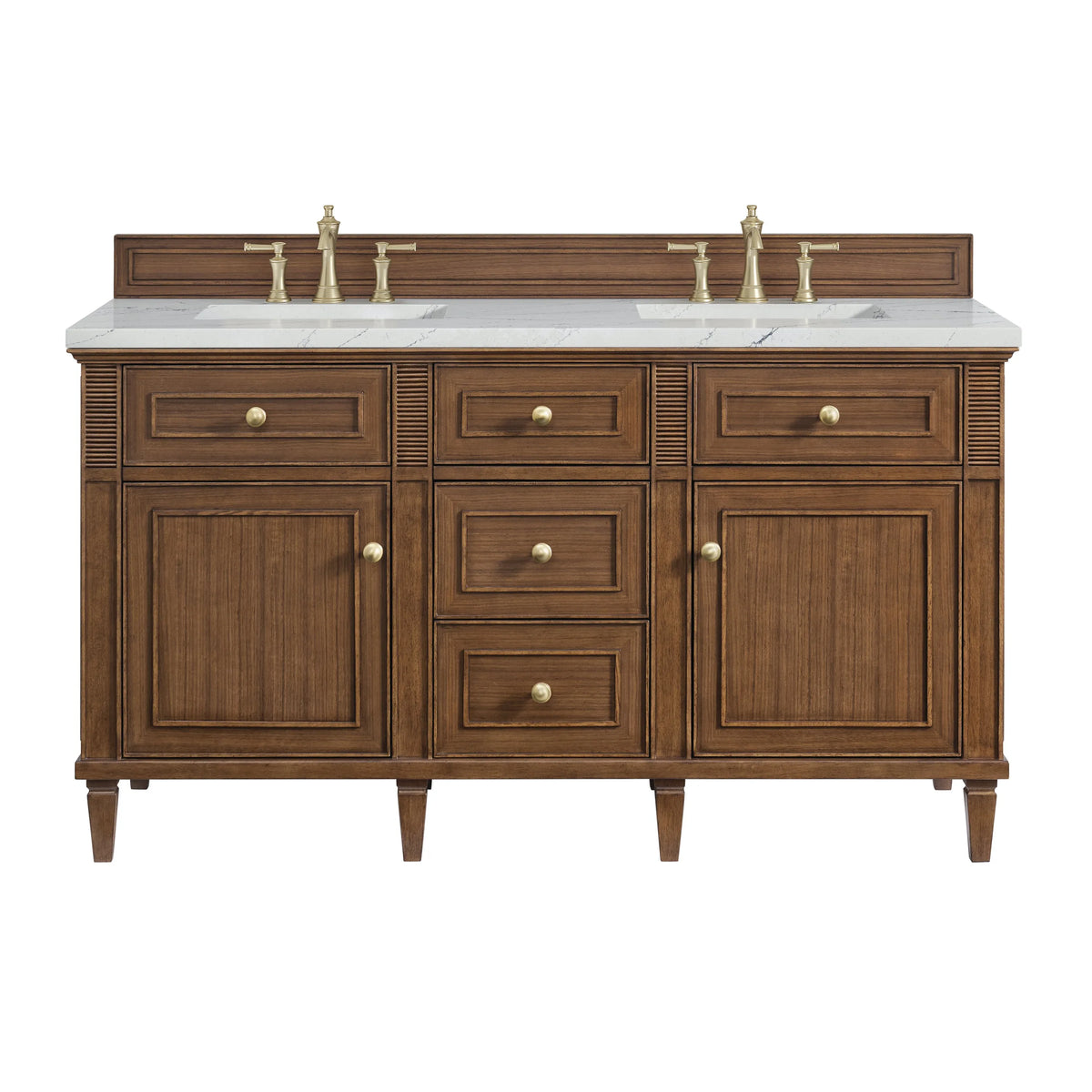 Lorelai 60" Double Vanity, Mid-Century Walnut w/ 3 CM Ethereal Noctis Silestone Top w/FreePower Wireless Charger