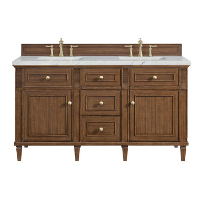 Lorelai 60" Double Vanity, Mid-Century Walnut w/ 3 CM Ethereal Noctis Silestone Top w/FreePower Wireless Charger