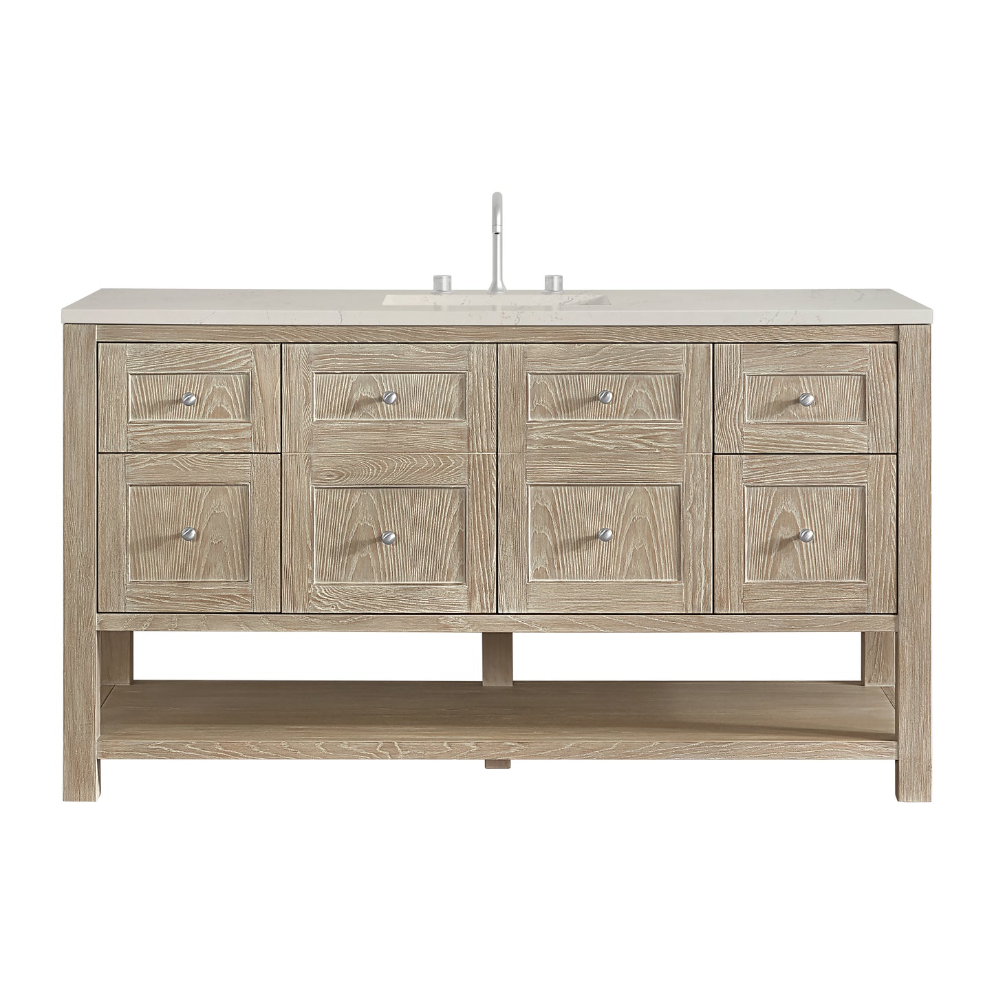 Renovate for Less Atlanta Breckenridge 60" Single Vanity, Whitewashed Oak, w/ 3 CM Siberian Silestone Top w/FreePower Wireless Charger