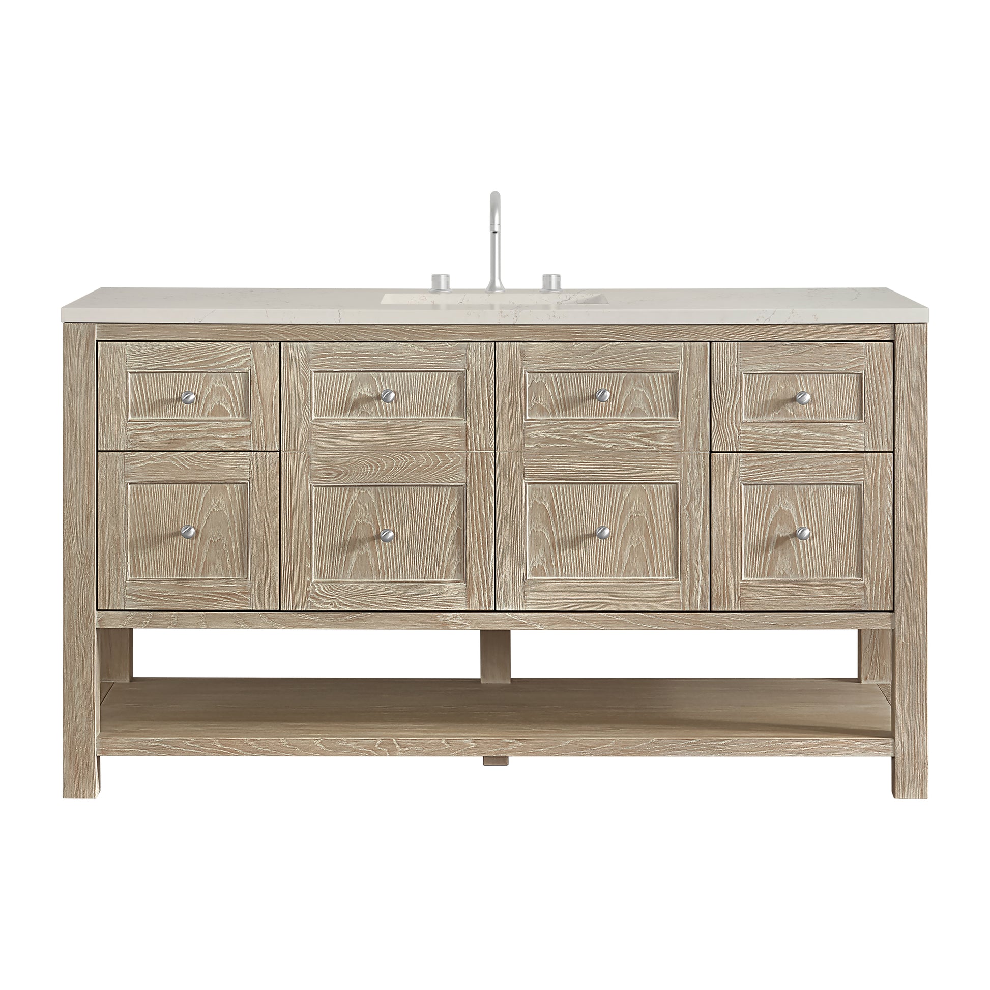 Renovate for Less Atlanta Breckenridge 60" Single Vanity, Whitewashed Oak, w/ 3 CM Siberian Silestone Top w/FreePower Wireless Charger