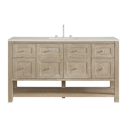 Renovate for Less Atlanta Breckenridge 60" Single Vanity, Whitewashed Oak, w/ 3 CM Siberian Silestone Top w/FreePower Wireless Charger