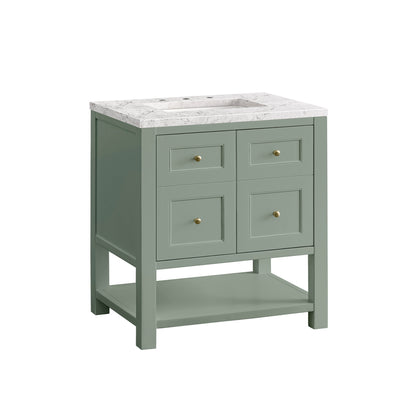 Renovate for Less Atlanta Breckenridge 30" Single Vanity, Smokey Celadon w/ 3 CM Eternal Jasmine Pearl Top
