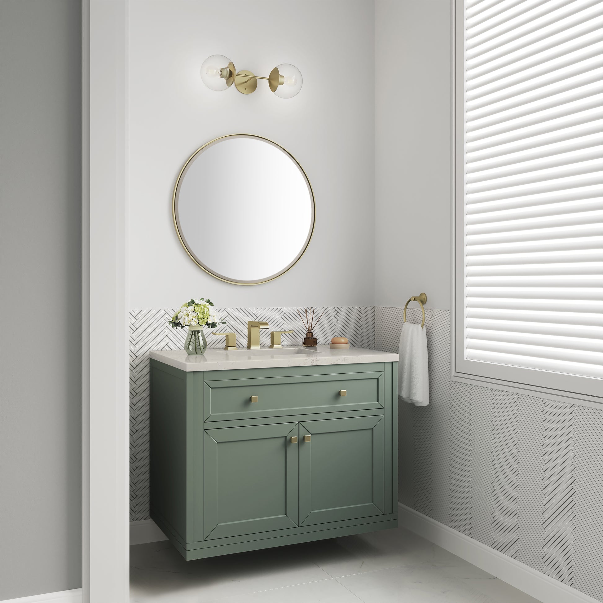 Renovate for Less Atlanta Chicago 36" Single Vanity, Smokey Celadon, w/ 3 CM Siberian Silestone Top