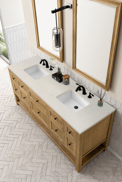 Renovate for Less Atlanta Breckenridge 72" Double Vanity, Light Natural Oak, w/ 3 CM Siberian Silestone Top