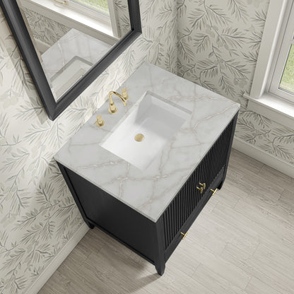 Renovate for Less Atlanta Myrrin 30" Single Vanity, Carbon Oak w/ 3 CM Victorian Silver Silestone Top