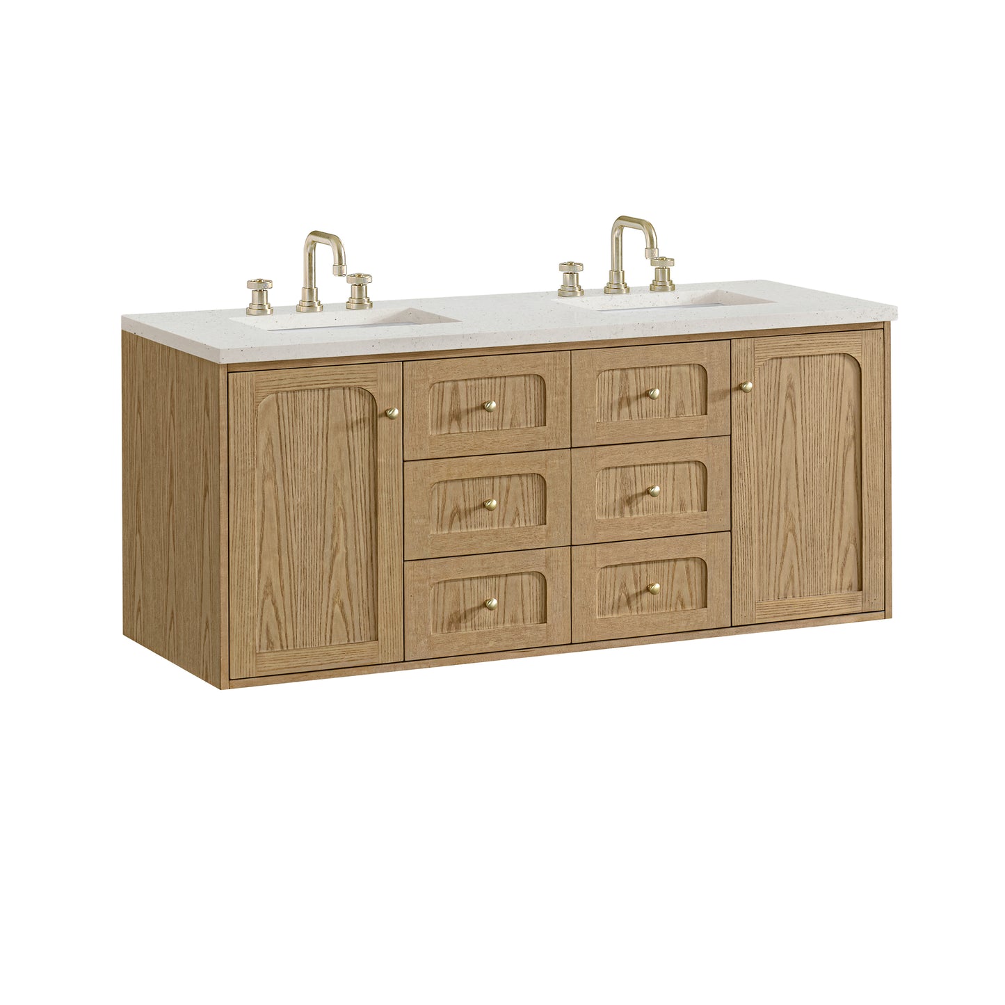 Renovate for Less Atlanta Laurent 60" Double Vanity, Light Natural Oak, w/ 3 CM Lime Delight Quartz Top