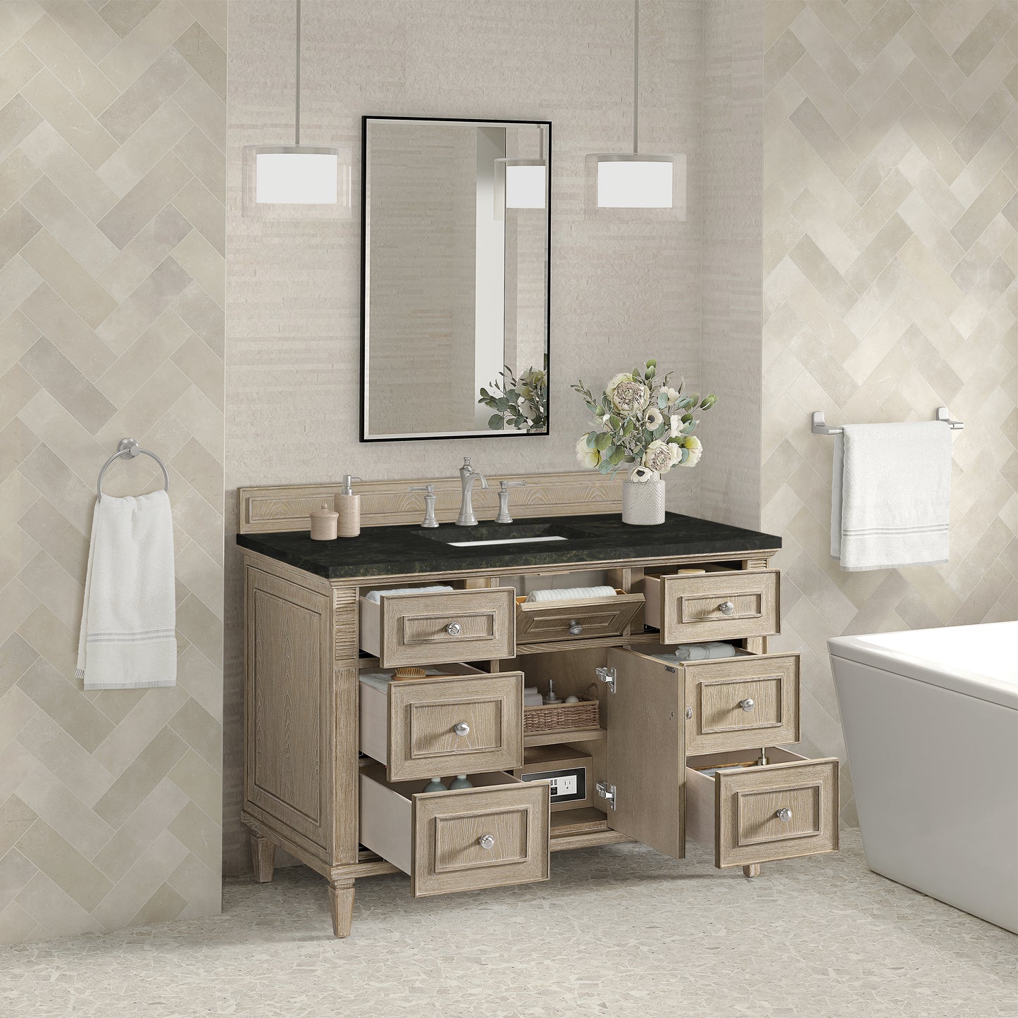 Renovate for Less Atlanta Lorelai 48" Single Vanity, Whitewashed Oak, w/ 3 CM Phantome Eclos Top