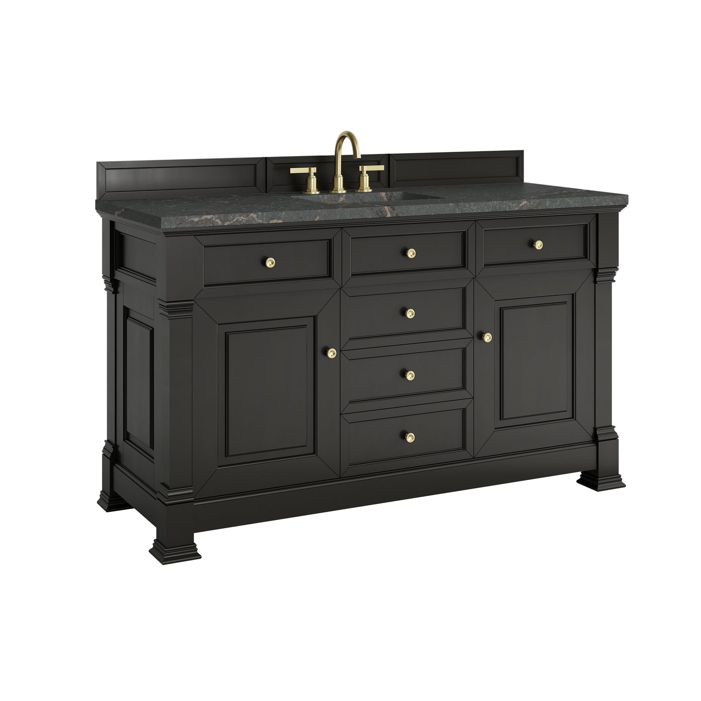 Renovate for Less Atlanta Brookfield 60" Single Vanity, Black Onyx w/ 3 CM Parisien Bleu Silestone Top w/ FreePower Wireless Charger