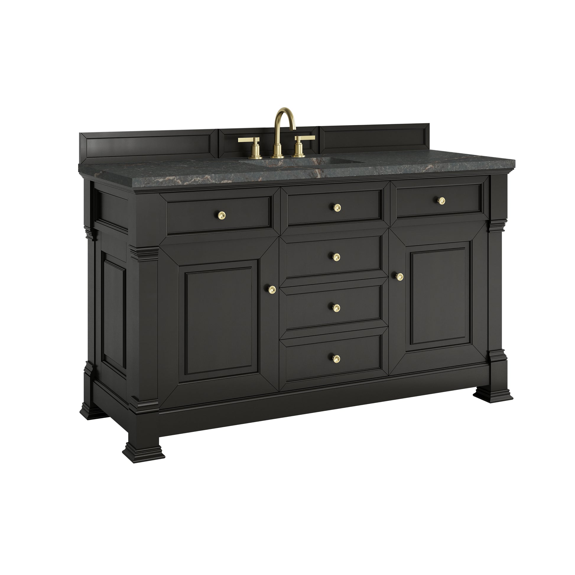 Renovate for Less Atlanta Brookfield 60" Single Vanity, Black Onyx w/ 3 CM Parisien Bleu Silestone Top w/ FreePower Wireless Charger