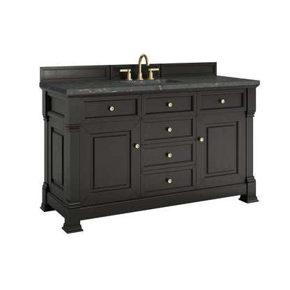 Renovate for Less Atlanta Brookfield 60" Single Vanity, Black Onyx w/ 3 CM Parisien Bleu Silestone Top w/ FreePower Wireless Charger
