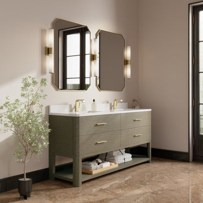 Renovate for Less Atlanta Lucian 72" Double Vanity, Pebble Oak w/ 3 CM White Zeus Silestone Top