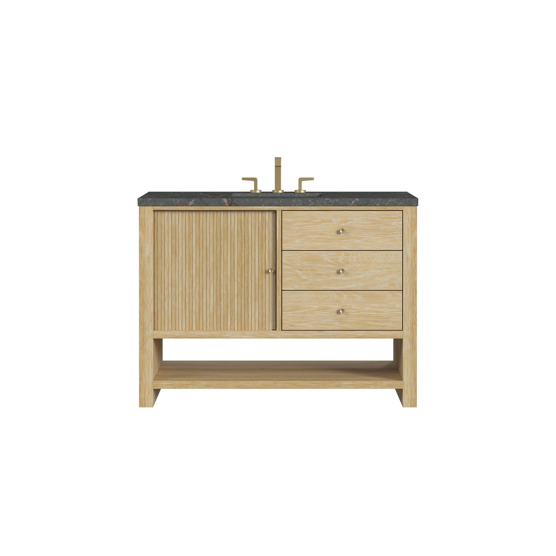 Renovate for Less Atlanta Marigot 48" Single Vanity, Sunwashed Oak w/ 3 CM Parisien Bleu Silestone Top w/ FreePower Wireless Charger