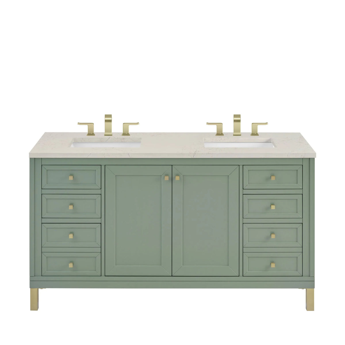 Chicago 60" Double Vanity, Smokey Celadon, w/ 3 CM Siberian Silestone Top