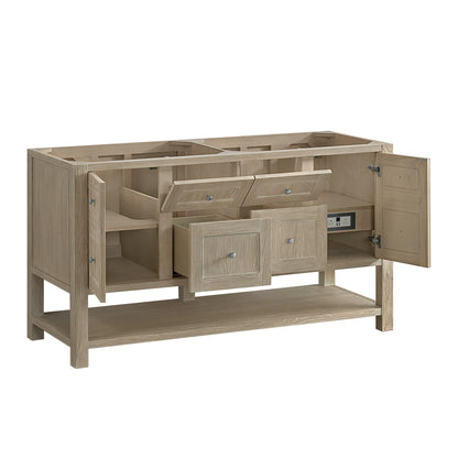 Renovate for Less Atlanta Breckenridge 60" Double Vanity, Whitewashed Oak, w/ 3 CM Charcoal Soapstone Quartz Top