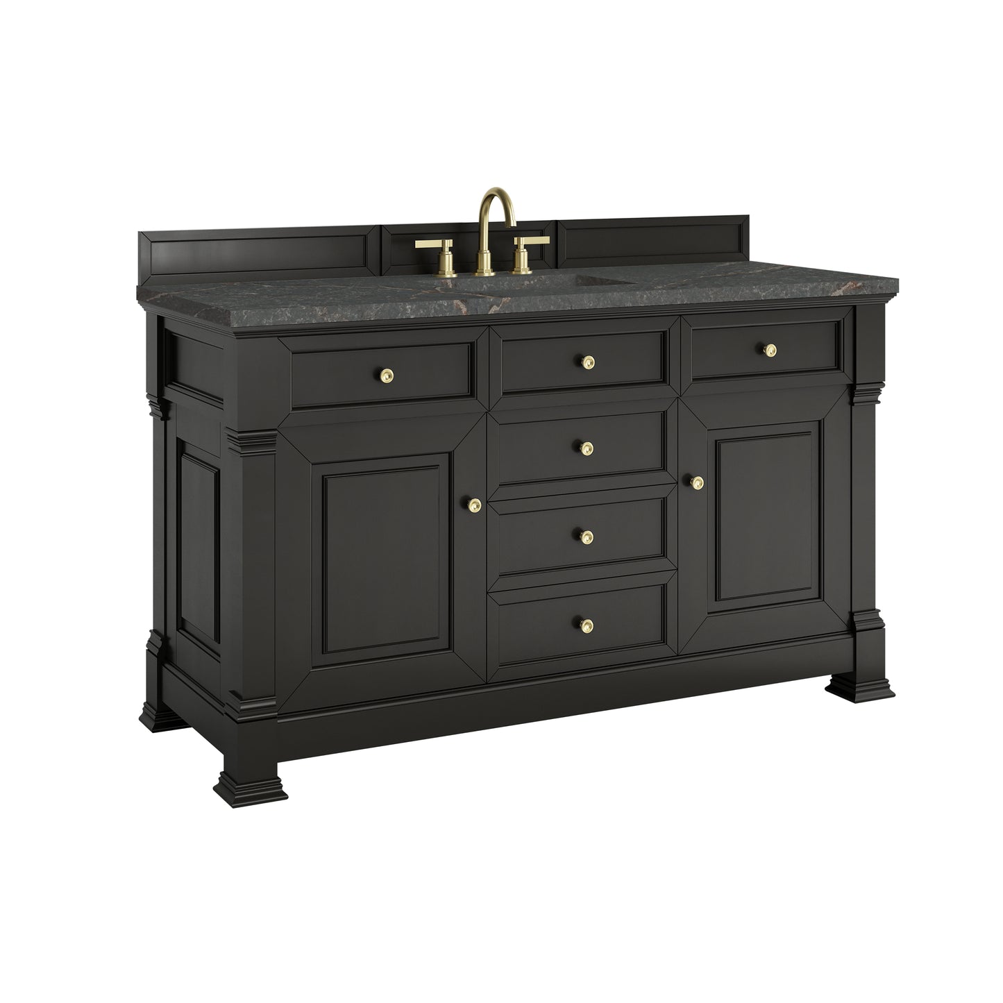Renovate for Less Atlanta Brookfield 60" Single Vanity, Black Onyx w/ 3 CM Parisien Bleu Silestone Top w/ FreePower Wireless Charger