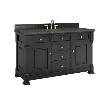 Brookfield 60" Single Vanity, Black Onyx w/ 3 CM Parisien Bleu Silestone Top