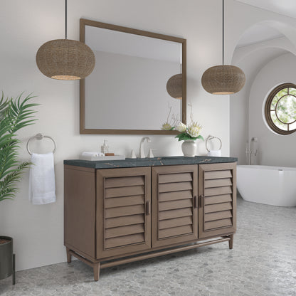 Renovate for Less Atlanta Portland 60" Single Vanity Whitewashed Walnut w/ 3 CM Parisien Bleu Silestone Top w/FreePower Wireless Charger