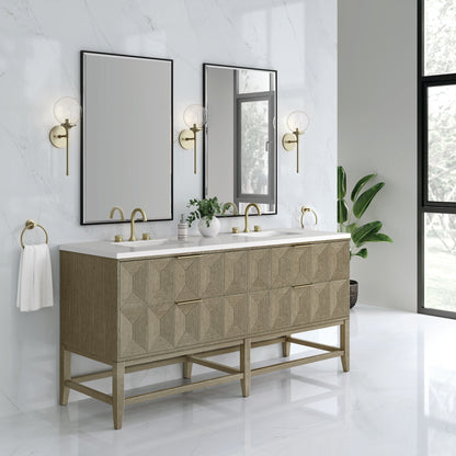 Renovate for Less Atlanta Emmeline 72" Double Vanity, Pebble Oak w/ 3 CM White Zeus Top