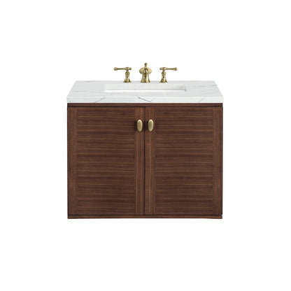 Renovate for Less Atlanta Amberly 30" Single Vanity, Mid-Century Walnut w/ 3 CM Ethereal Noctis Top