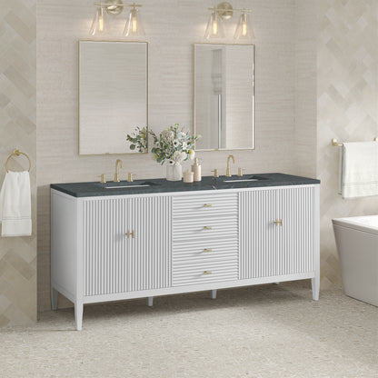 Renovate for Less Atlanta Myrrin 72" Double Vanity, Bright White w/ 3 CM Parisien Bleu Silestone Top