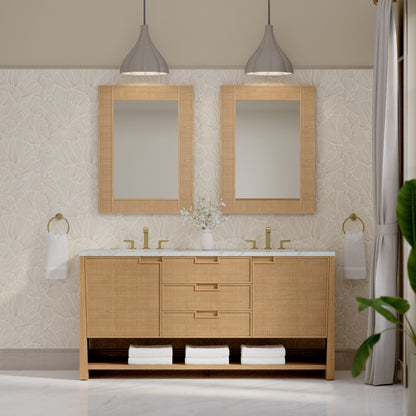 Renovate for Less Atlanta Solene 72" Double Vanity, Seaside Oak, w/ 3 CM Ethereal Noctis Silestone Top w/ FreePower Wireless Charger
