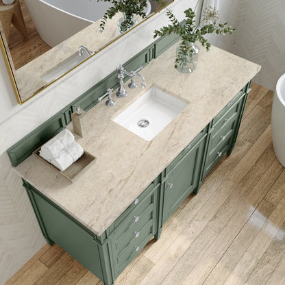 Renovate for Less Atlanta Brittany 60" Single Vanity, Smokey Celadon, w/ 3 CM Tajnar Eclos Top