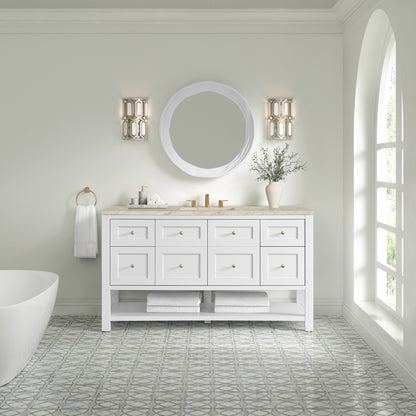 Renovate for Less Atlanta Breckenridge 60" Single Vanity, Bright White, w/ 3 CM Tajnar Eclos Top w/FreePower Wireless Charger