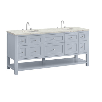 Renovate for Less Atlanta Breckenridge 72" Double Vanity, Serenity Blue, w/ 3 CM Victorian Silver Quartz Top w/FreePower Wireless Charger