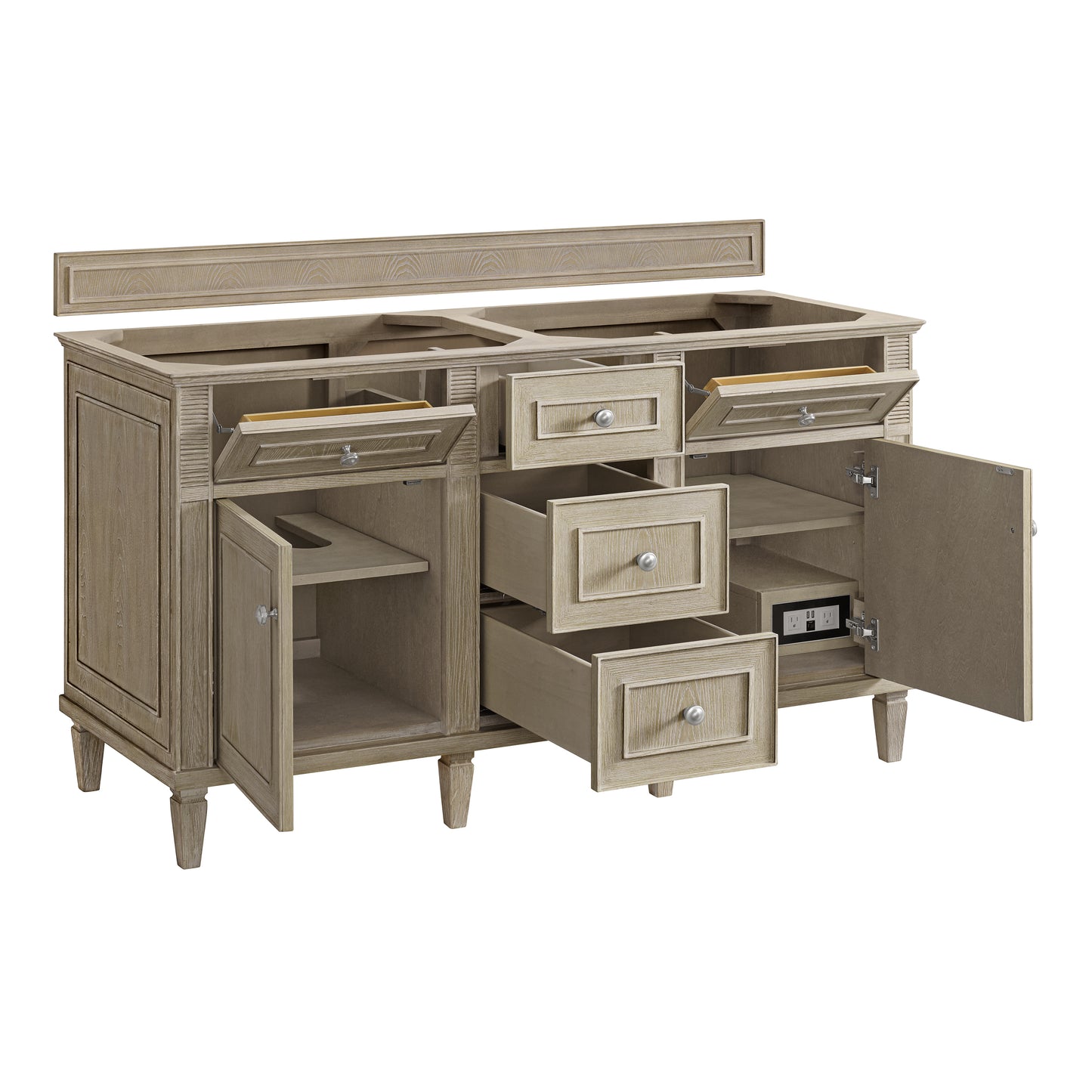 Renovate for Less Atlanta Lorelai 60" Double Vanity, Whitewashed Oak, w/ 3 CM Siberian Silestone Top