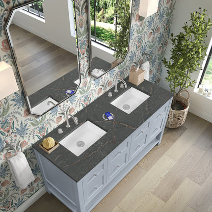 Renovate for Less Atlanta Breckenridge 60" Double Vanity, Serenity Blue w/ 3 CM Parisien Bleu Top w/FreePower Wireless Charger