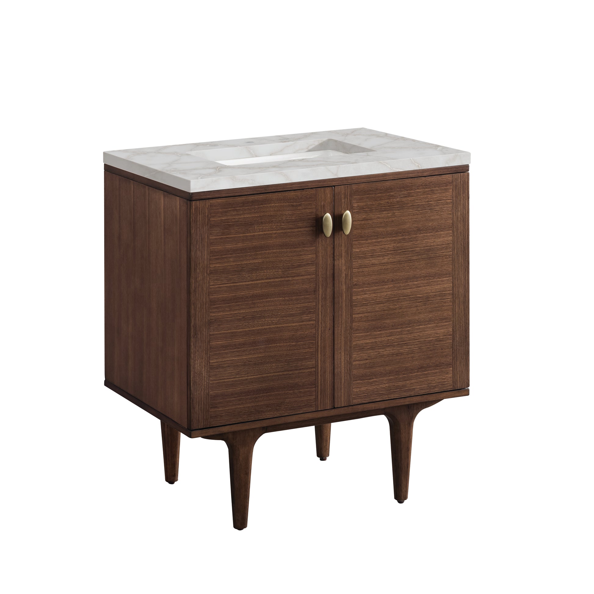 Renovate for Less Atlanta Amberly 30" Single Vanity, Mid-Century Walnut w/ 3 CM Victorian Silver Top