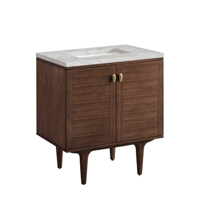 Renovate for Less Atlanta Amberly 30" Single Vanity, Mid-Century Walnut w/ 3 CM Victorian Silver Top