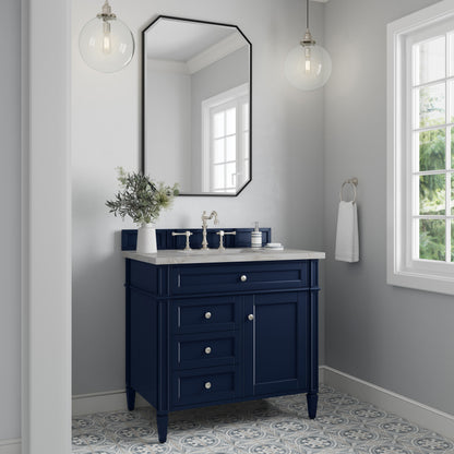 Renovate for Less Atlanta Brittany 36" Single Vanity, Victory Bleu w/ 3 CM Victorian Silver Silestone Top