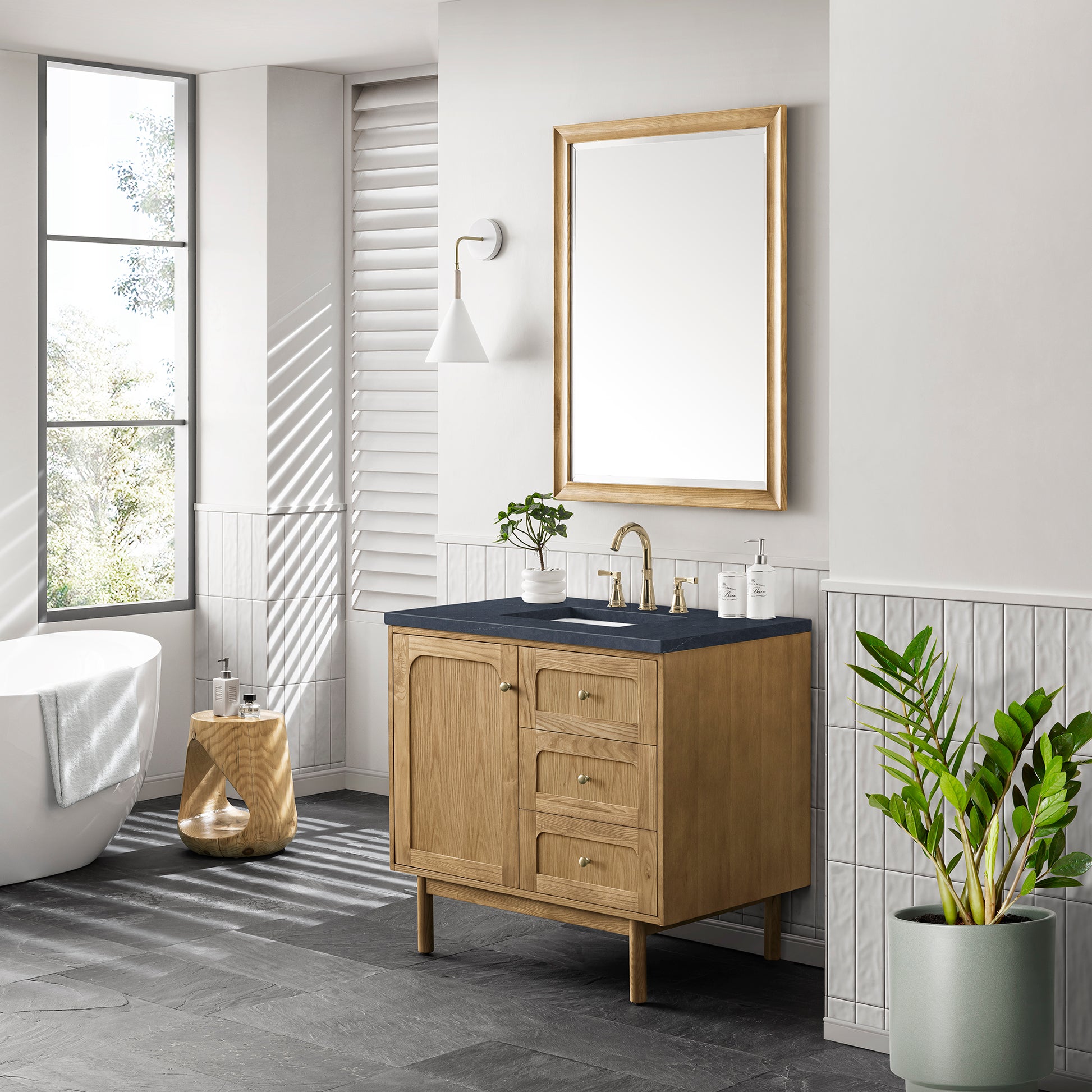 Renovate for Less Atlanta Laurent 36" Single Vanity, Light Natural Oak w/ 3 CM Charcoal Soapstone Top