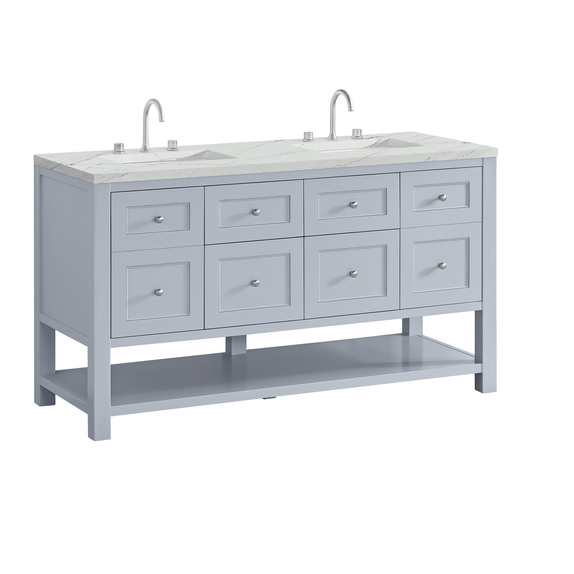 Renovate for Less Atlanta Breckenridge 60" Double Vanity, Serenity Blue, w/ 3 CM Ethereal Noctis Quartz Top