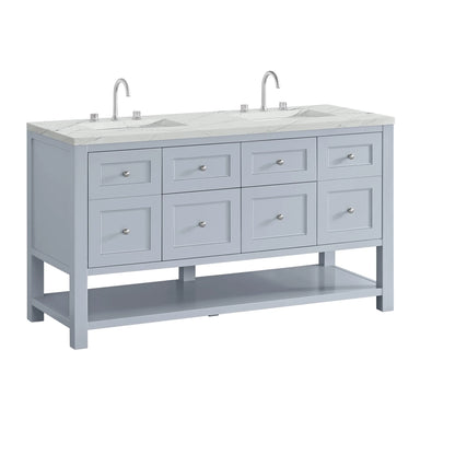 Breckenridge 60" Double Vanity, Serenity Blue, w/ 3 CM Ethereal Noctis Quartz Top w/FreePower Wireless Charger