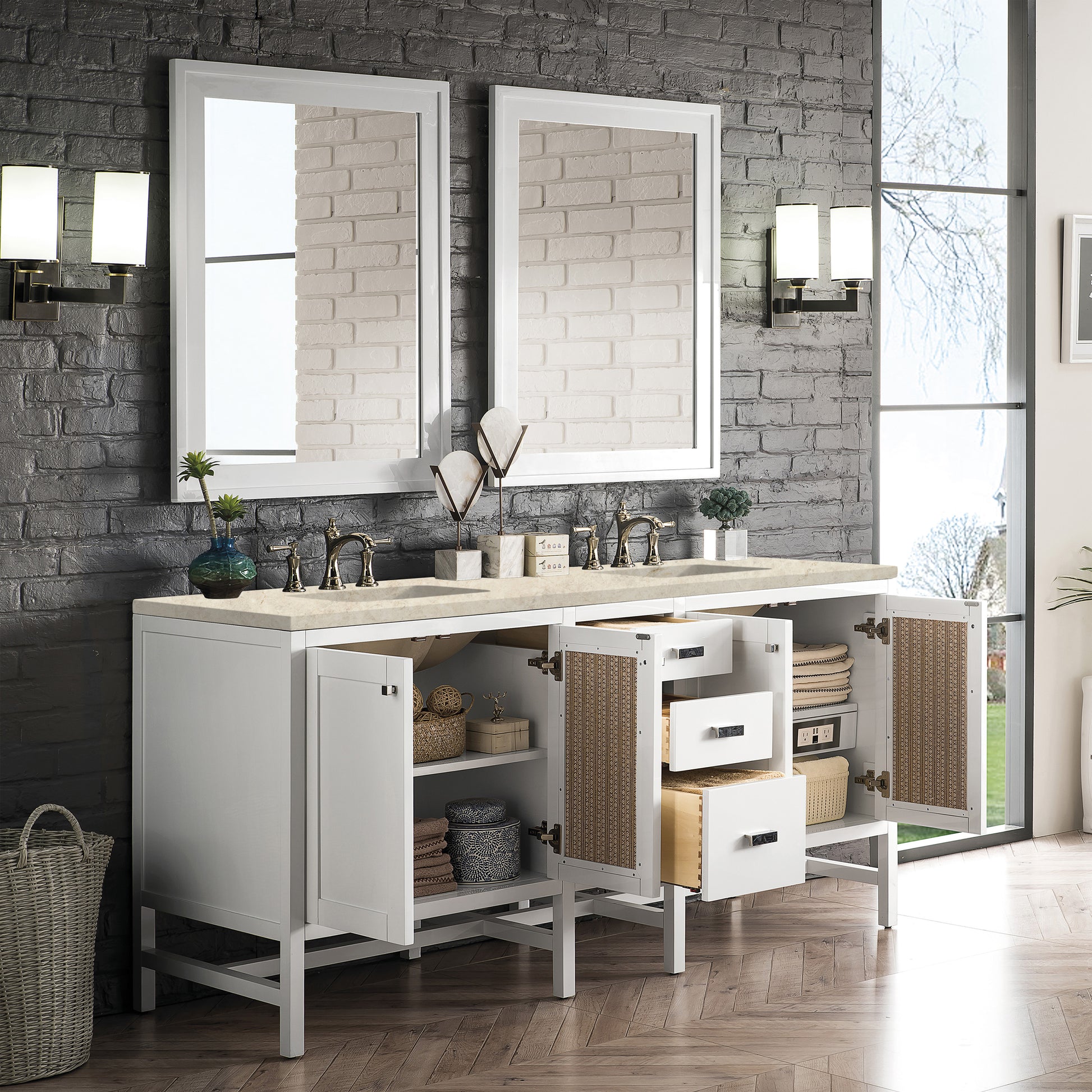 Renovate for Less Atlanta Addison 72" Double Vanity, Glossy White, w/ 3 CM Tajnar Eclos Top