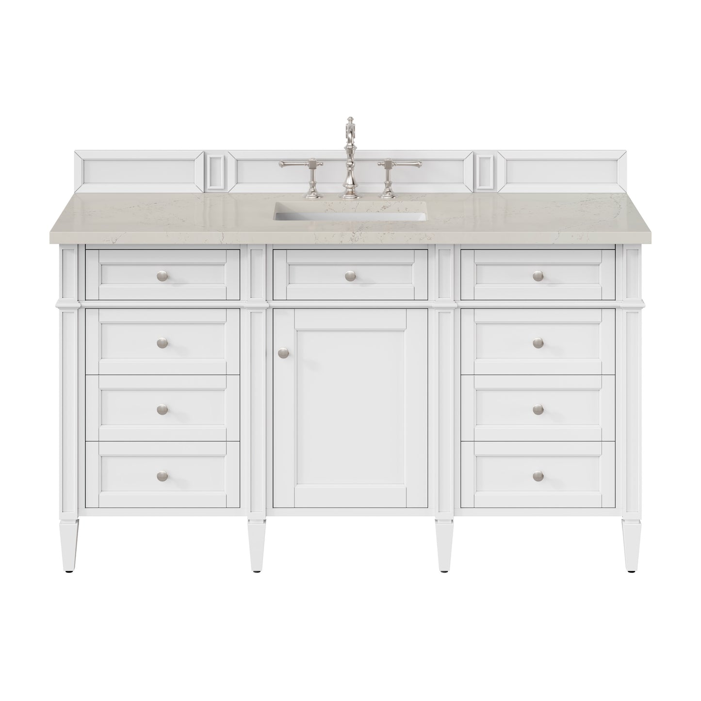 Renovate for Less Atlanta Brittany 60" Single Vanity in Bright White, w/ 3 CM Siberian Silestone Top w/FreePower Wireless Charger