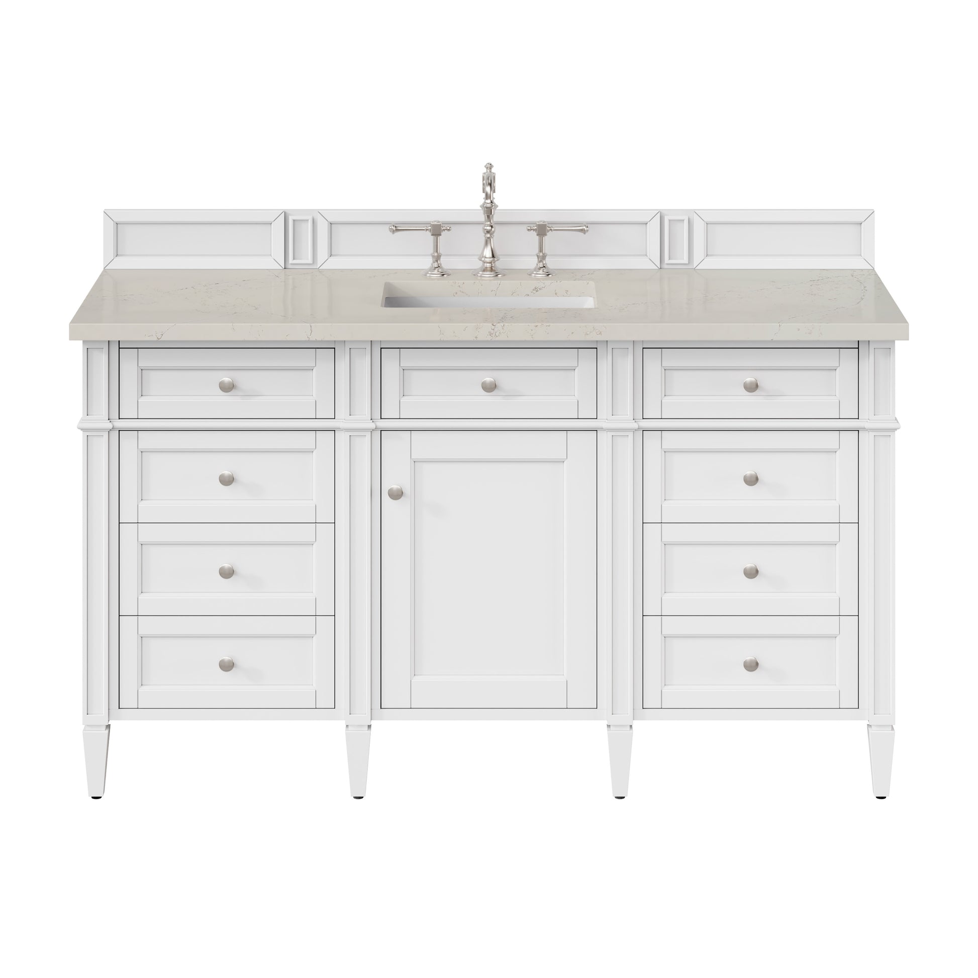 Renovate for Less Atlanta Brittany 60" Single Vanity in Bright White, w/ 3 CM Siberian Silestone Top w/FreePower Wireless Charger