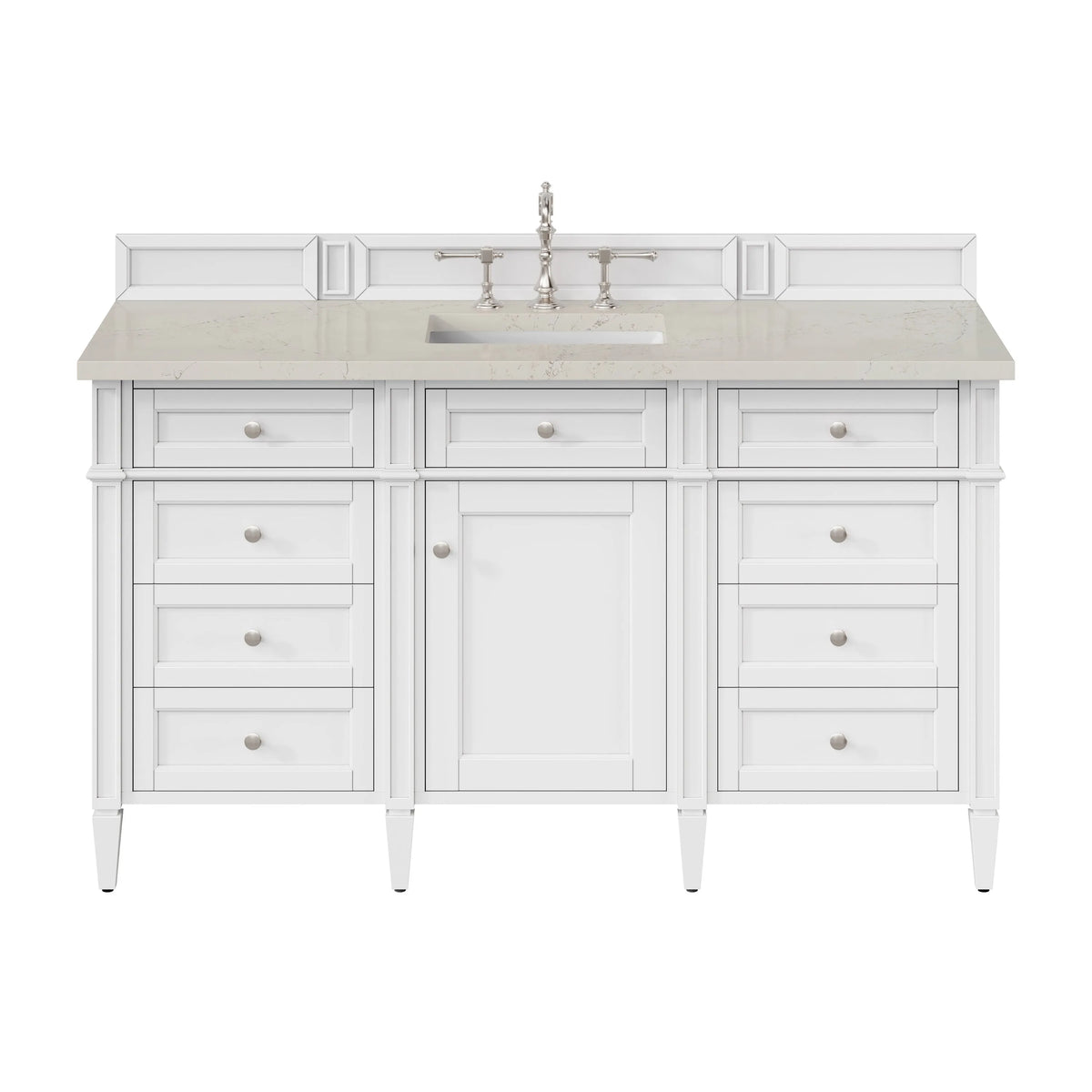 Brittany 60" Single Vanity in Bright White, w/ 3 CM Siberian Silestone Top w/FreePower Wireless Charger