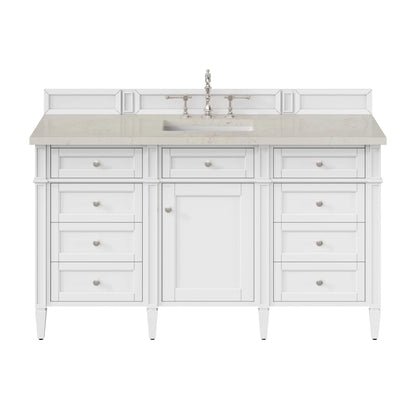 Brittany 60" Single Vanity in Bright White, w/ 3 CM Siberian Silestone Top w/FreePower Wireless Charger