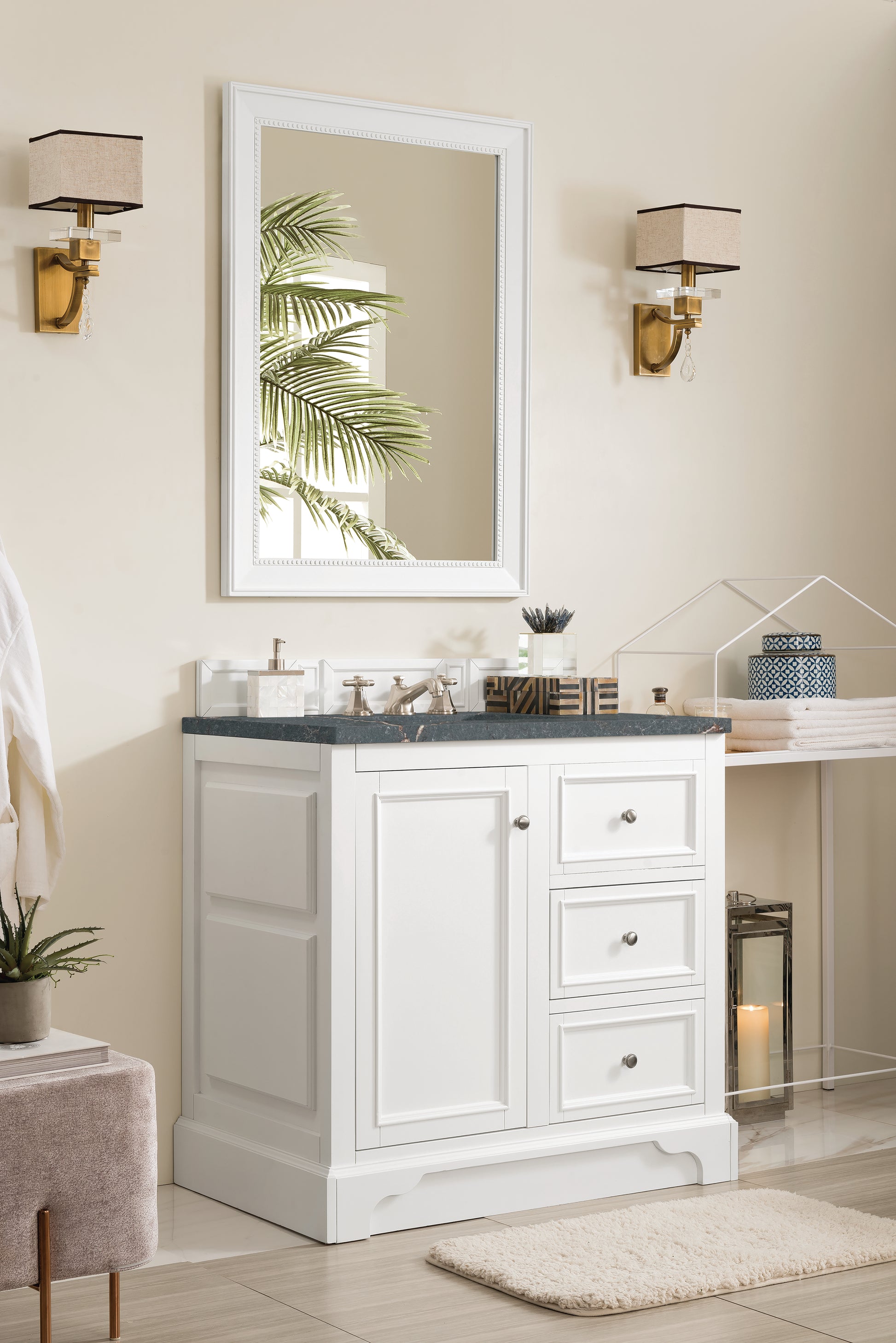 Renovate for Less Atlanta De Soto 36" Single Vanity, Bright White w/ 3 CM Parisien Bleu Silestone Top