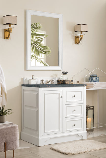 Renovate for Less Atlanta De Soto 36" Single Vanity, Bright White w/ 3 CM Parisien Bleu Silestone Top