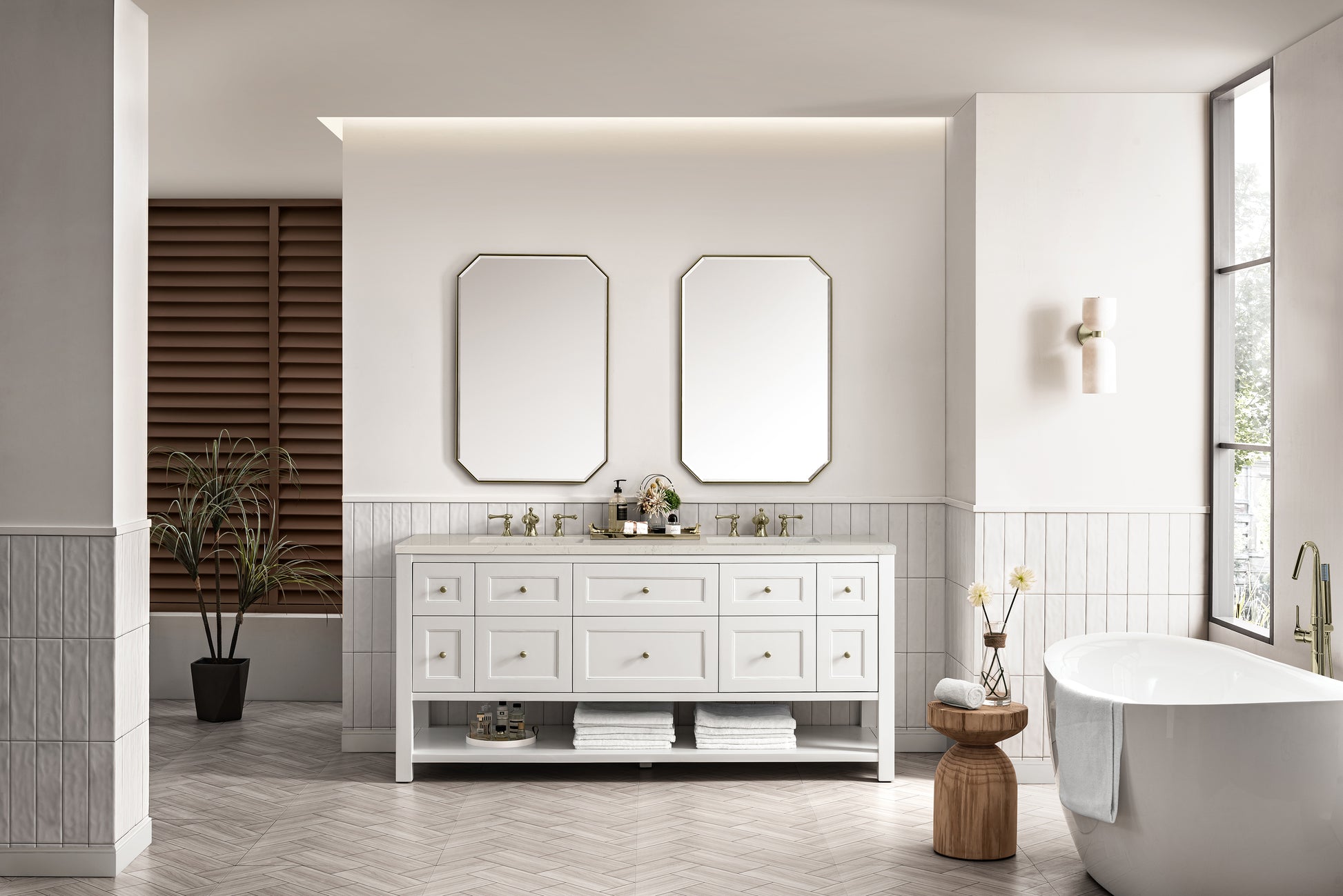Renovate for Less Atlanta Breckenridge 72" Double Vanity, Bright White, w/ 3 CM Siberian Silestone Top w/FreePower Wireless Charger