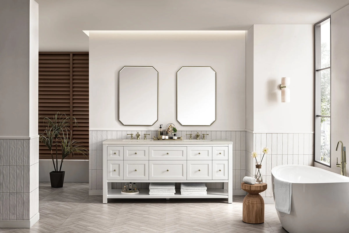Breckenridge 72" Double Vanity, Bright White, w/ 3 CM Siberian Silestone Top