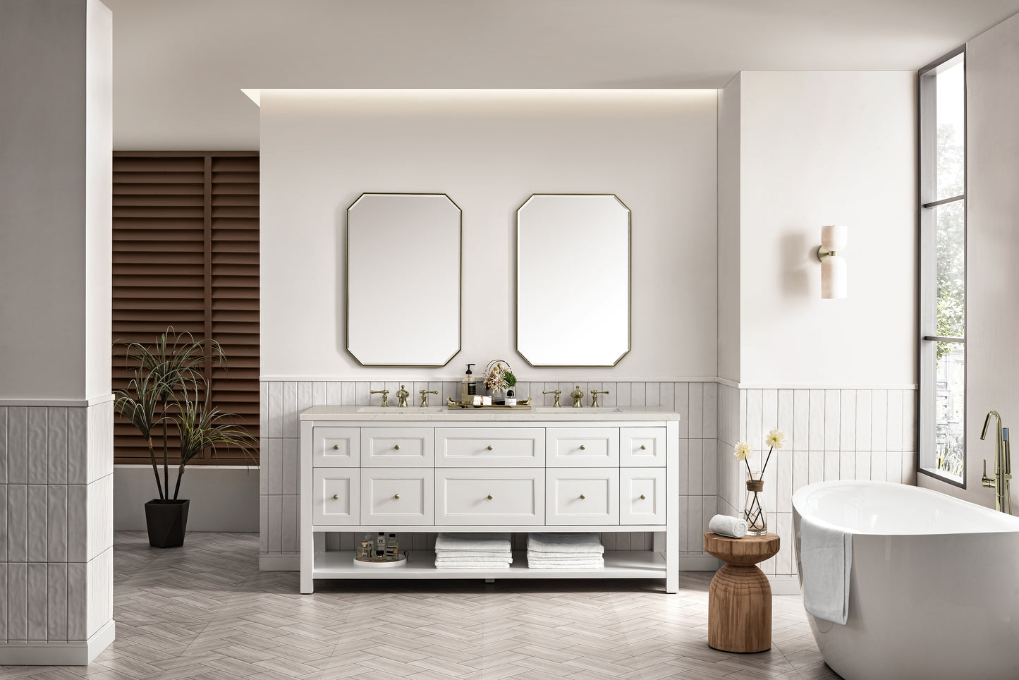 Renovate for Less Atlanta Breckenridge 72" Double Vanity, Bright White, w/ 3 CM Siberian Silestone Top