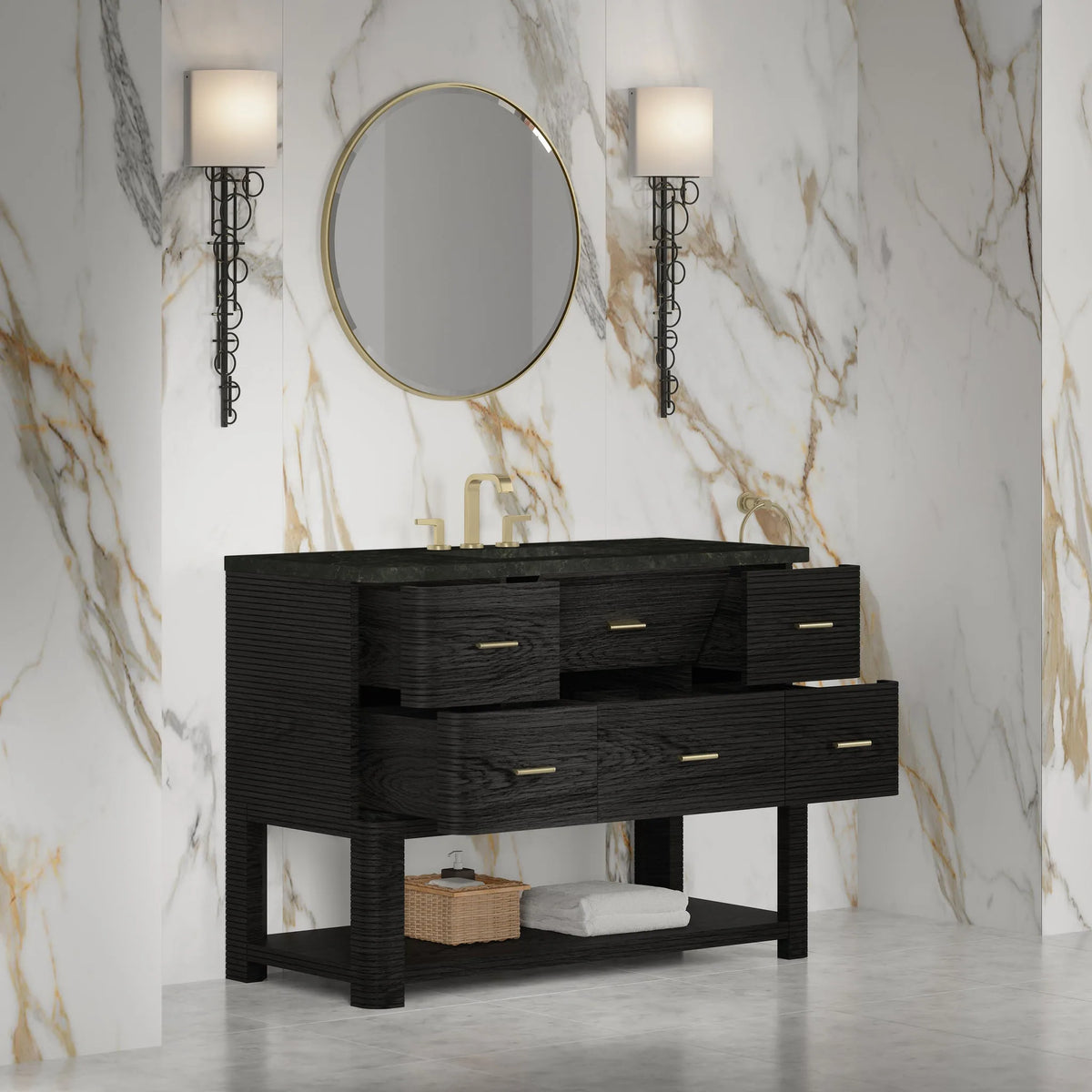 Lucian 48" Single Vanity, Carbon Oak, w/ 3 CM Phantome Eclos Widespread Top